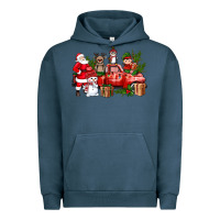 Pigment Midnight Navy Santa Snowman Reindeer Penguin Elf Christmas Truck Urban Hoodie - BundleAndBundleShop