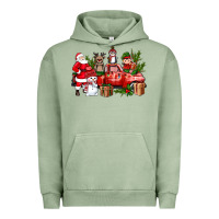 Pigment Oil Green Santa Snowman Reindeer Penguin Elf Christmas Truck Urban Hoodie - BundleAndBundleShop