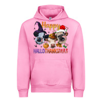 Fuchsia Pink Happy Hallothanksmas Cows Urban Hoodie - BundleAndBundleShop