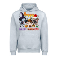 Heather Grey Happy Hallothanksmas Cows Urban Hoodie - BundleAndBundleShop