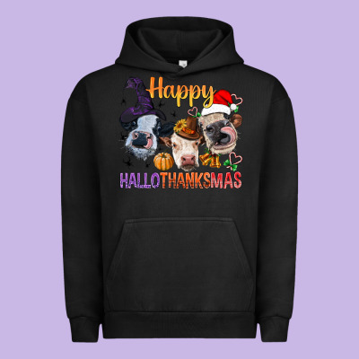 Happy Hallothanksmas Cows Urban Hoodie Designed By Bundleandbundleshop