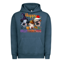 Pigment Midnight Navy Happy Hallothanksmas Cows Urban Hoodie - BundleAndBundleShop