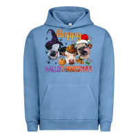 Pigment Pebble Blue Happy Hallothanksmas Cows Urban Hoodie - BundleAndBundleShop