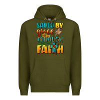Army Green saved by grace through faith Premium Hoodie - NancyCooperArtShop