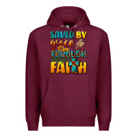 Burgundy saved by grace through faith Premium Hoodie - NancyCooperArtShop