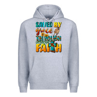 Heather Grey saved by grace through faith Premium Hoodie - NancyCooperArtShop