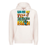 Pale Pink saved by grace through faith Premium Hoodie - NancyCooperArtShop