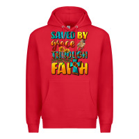 Red saved by grace through faith Premium Hoodie - NancyCooperArtShop