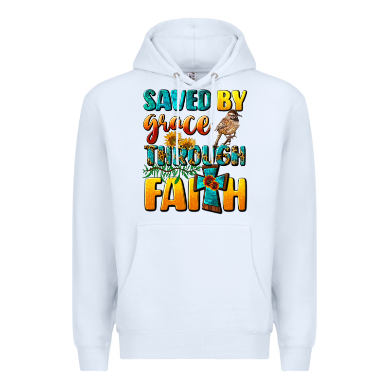Saved By Grace Through Faith Premium Hoodie by NancyCooperArtShop | Teevron