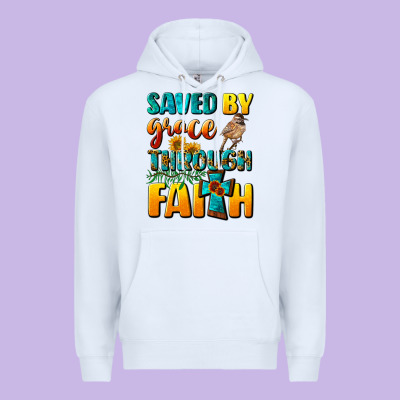 Saved By Grace Through Faith Premium Hoodie Designed By Nancycooperartshop