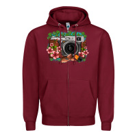 Burgundy floral lotus leaf film roll vintage camera Zipper Hoodie - FaDigitalArtStudio