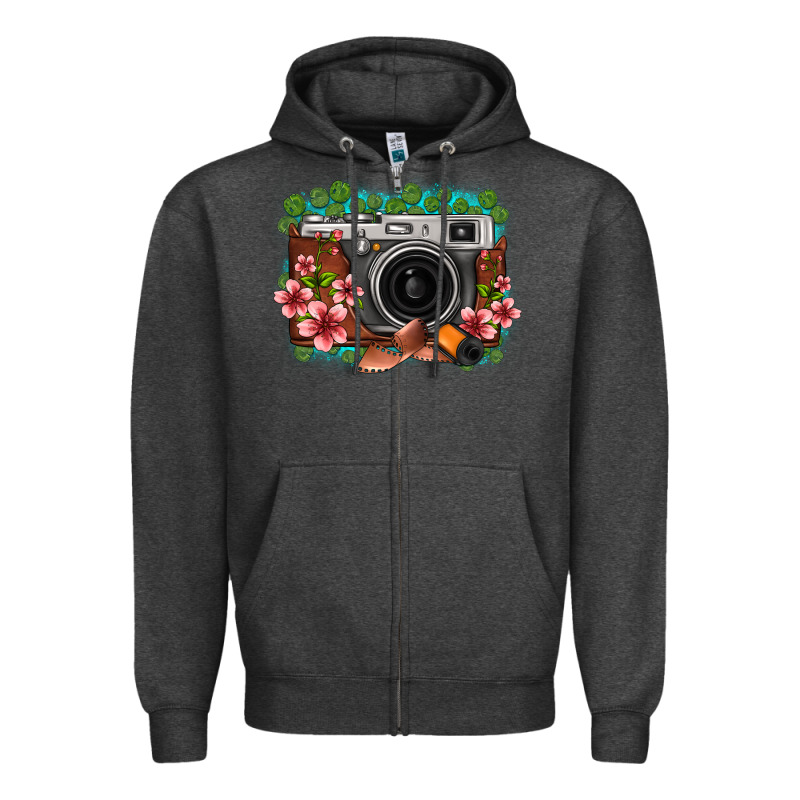 Floral Lotus Leaf Film Roll Vintage Camera Zipper Hoodie by FaDigitalArtStudio | Teevron