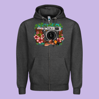 Floral Lotus Leaf Film Roll Vintage Camera Zipper Hoodie Designed By Fadigitalartstudio