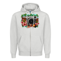 Dove Grey floral lotus leaf film roll vintage camera Zipper Hoodie - FaDigitalArtStudio