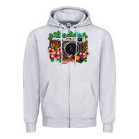 Heather Grey floral lotus leaf film roll vintage camera Zipper Hoodie - FaDigitalArtStudio