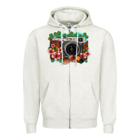 Oatmeal Heather floral lotus leaf film roll vintage camera Zipper Hoodie - FaDigitalArtStudio