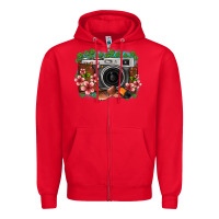 Red floral lotus leaf film roll vintage camera Zipper Hoodie - FaDigitalArtStudio