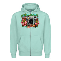 Seafoam floral lotus leaf film roll vintage camera Zipper Hoodie - FaDigitalArtStudio
