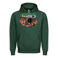 Sports Green floral lotus leaf film roll vintage camera Zipper Hoodie - FaDigitalArtStudio
