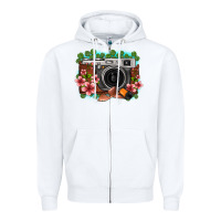 White floral lotus leaf film roll vintage camera Zipper Hoodie - FaDigitalArtStudio