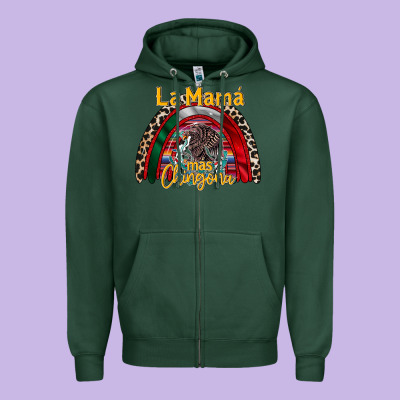 La Mama Mas Chingona Zipper Hoodie Designed By Racoondesign