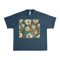Midnight Navy Leopard And Tiger Daisy Urban Heavy Tee - RanaPortraitStore