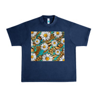 Navy Leopard And Tiger Daisy Urban Heavy Tee - RanaPortraitStore
