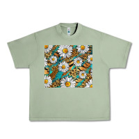 Oil Green Leopard And Tiger Daisy Urban Heavy Tee - RanaPortraitStore