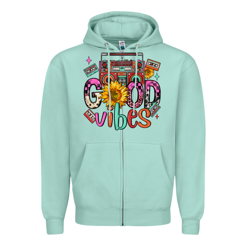 Good Vibes Cassette Boombox Zipper Hoodie by FaDigitalArtStudio | Teevron