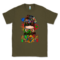 Army Green autism mom messy bun Classic Tee - Zillion Design Studio