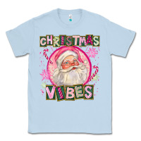 Dusty Blue Pink Christmas Vibes Santa Classic Tee - FaDigitalArtStudio