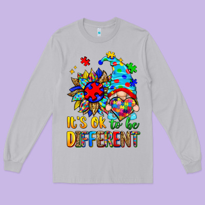 It's Ok To Be Different Autism Gnome Long Sleeve Tee Designed By Zillion Design Studio