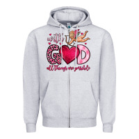 Heather Grey with god all things are possible Zipper Hoodie - OliviaCreatesArt