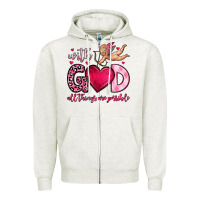 Oatmeal Heather with god all things are possible Zipper Hoodie - OliviaCreatesArt