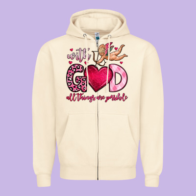 With God All Things Are Possible Zipper Hoodie Designed By Oliviacreatesart