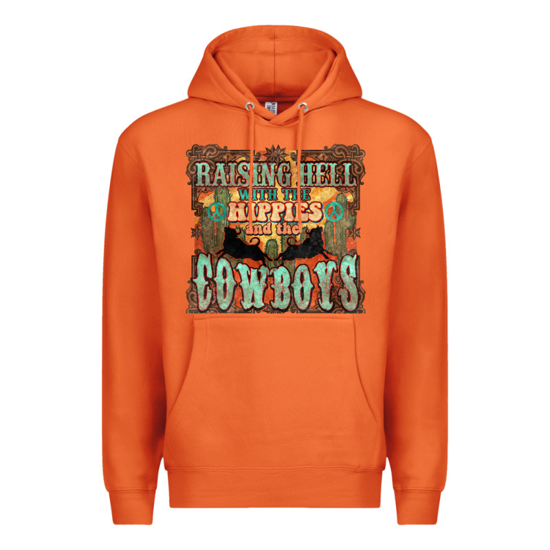 Raising Hell With The Hippies And The Cowboys Premium Hoodie by NancyCooperArtShop | Teevron