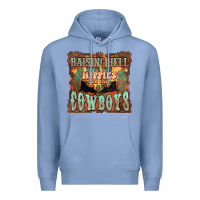 Colony Blue raising hell with the hippies and the cowboys Premium Hoodie - NancyCooperArtShop