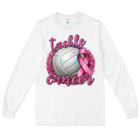 White Tackle Cancer Volleyball Long Sleeve Tee - texasbilliewilder