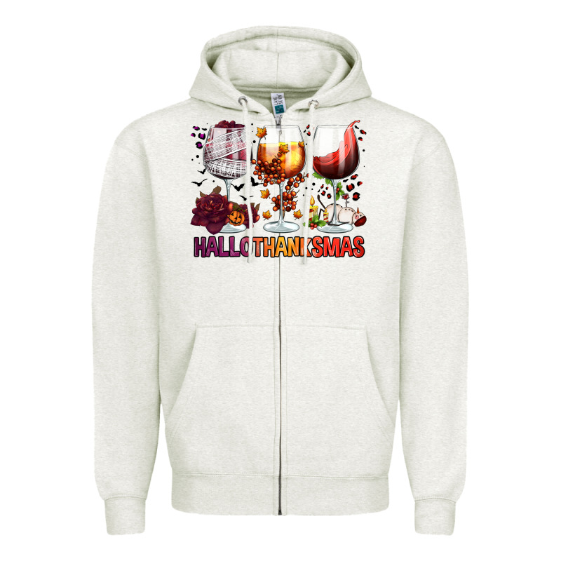 Hallothanksmas Halloween Thanksgiving  Christmas Wine Zipper Hoodie by FaDigitalArtStudio | Teevron