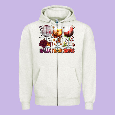 Hallothanksmas Halloween Thanksgiving  Christmas Wine Zipper Hoodie Designed By Fadigitalartstudio