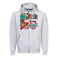 Heather Grey wine is my valentine olivia Zipper Hoodie - OliviaCreatesArt