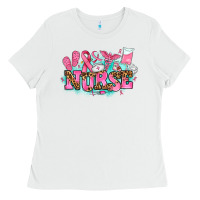 White breast cancer nurse Ladies Tee - AdoDesignShop