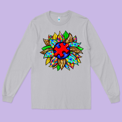 Autism Sunflower Long Sleeve Tee Designed By Zillion Design Studio