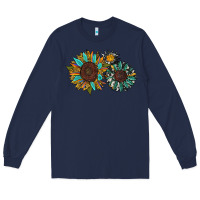 Navy western sunflowers Long Sleeve Tee - RanaPortraitStore