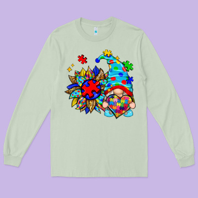 Autism Sunflower Gnome Long Sleeve Tee Designed By Zillion Design Studio