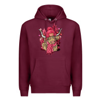 Burgundy pink winter long haired cow Premium Hoodie - NancyCooperArtShop