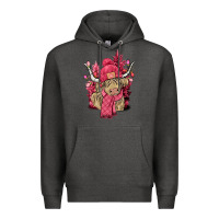 Charcoal Heather pink winter long haired cow Premium Hoodie - NancyCooperArtShop