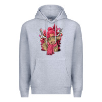Heather Grey pink winter long haired cow Premium Hoodie - NancyCooperArtShop