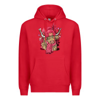 Red pink winter long haired cow Premium Hoodie - NancyCooperArtShop