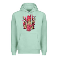 Seafoam pink winter long haired cow Premium Hoodie - NancyCooperArtShop
